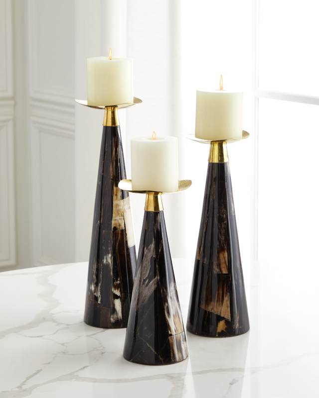 Horn Veneer Candleholder Trio