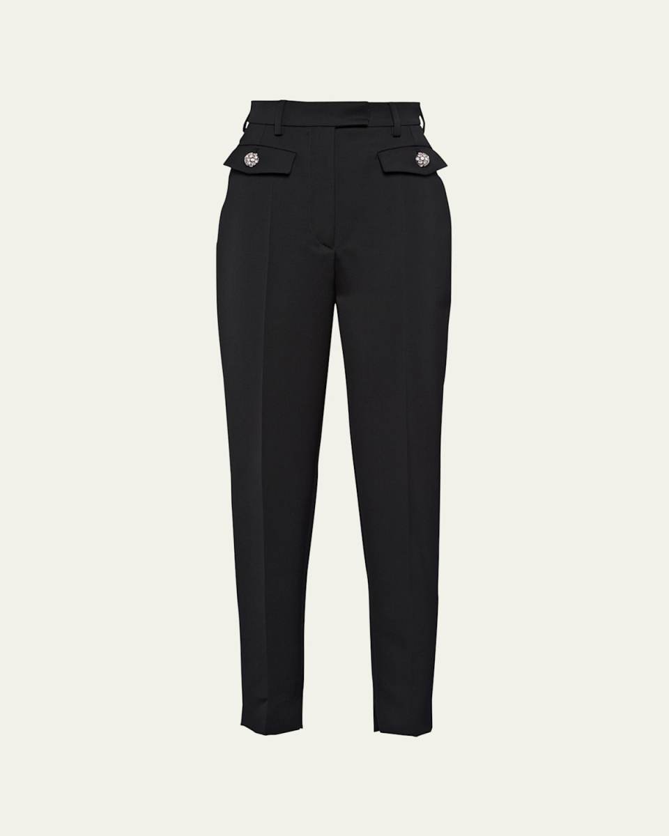 Cropped Wool Cigarette Pants with Crystal Buttons