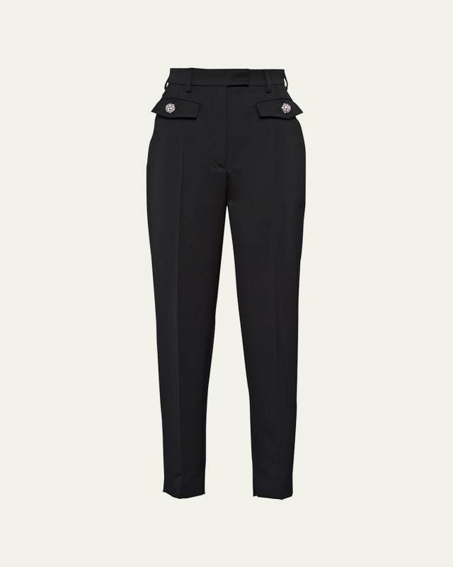 Cropped Wool Cigarette Pants with Crystal Buttons
