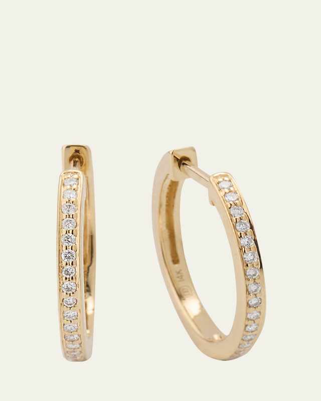 14K Yellow Gold 12mm Pave Huggie Earrings with Diamonds