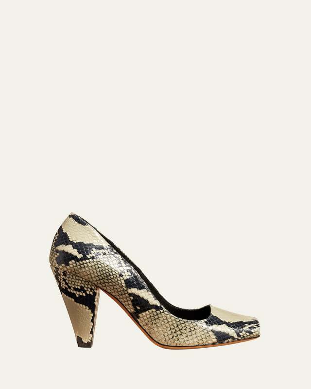 Cedar Snake-Embossed Modern Pumps