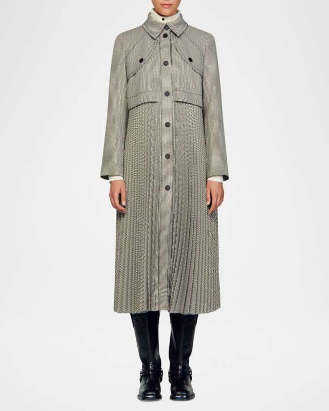 Mathilda Pleated Houndstooth Trench Coat