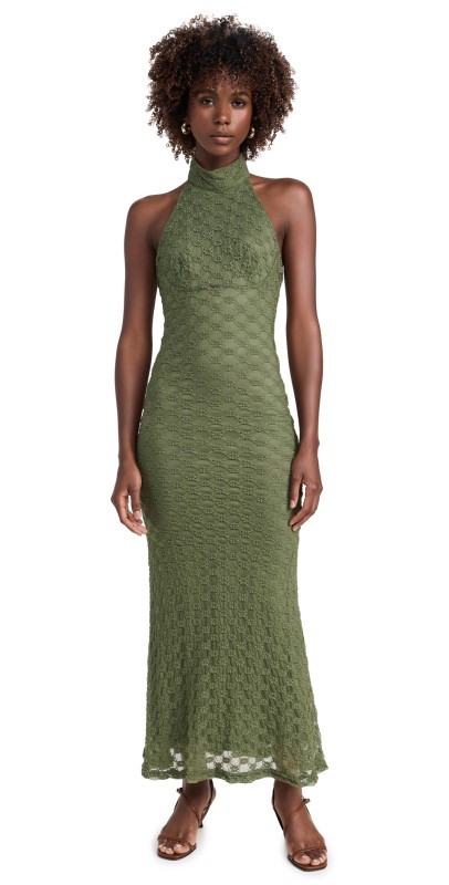 BARDOT Ola Lace Midi Dress Khaki