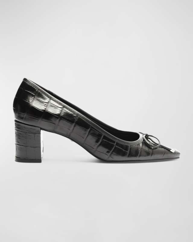 Arissa Leather Bow Square-Toe Pumps