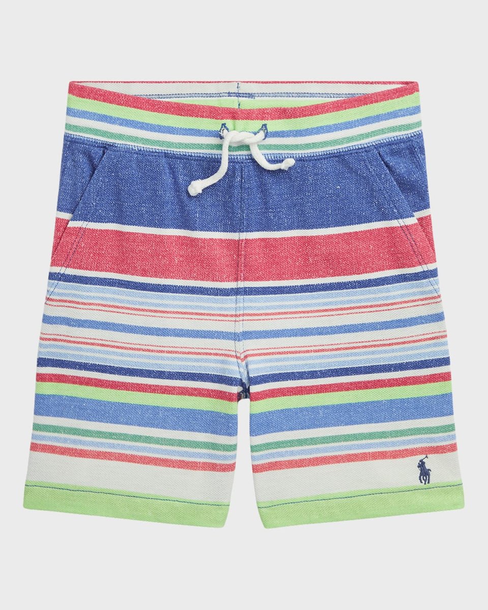 Boy's Multicolor Striped Embroidered Mesh Shorts, Size S-