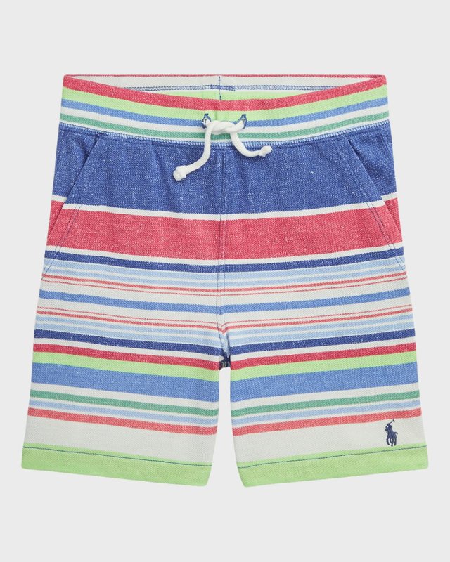 Boy's Multicolor Striped Embroidered Mesh Shorts, Size S-