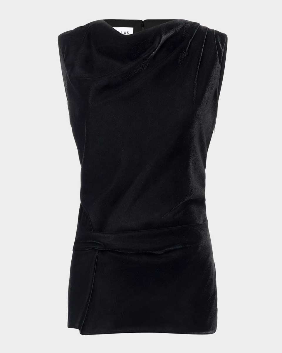 Ilena Sleeveless Cowl-Neck Velvet Blouse