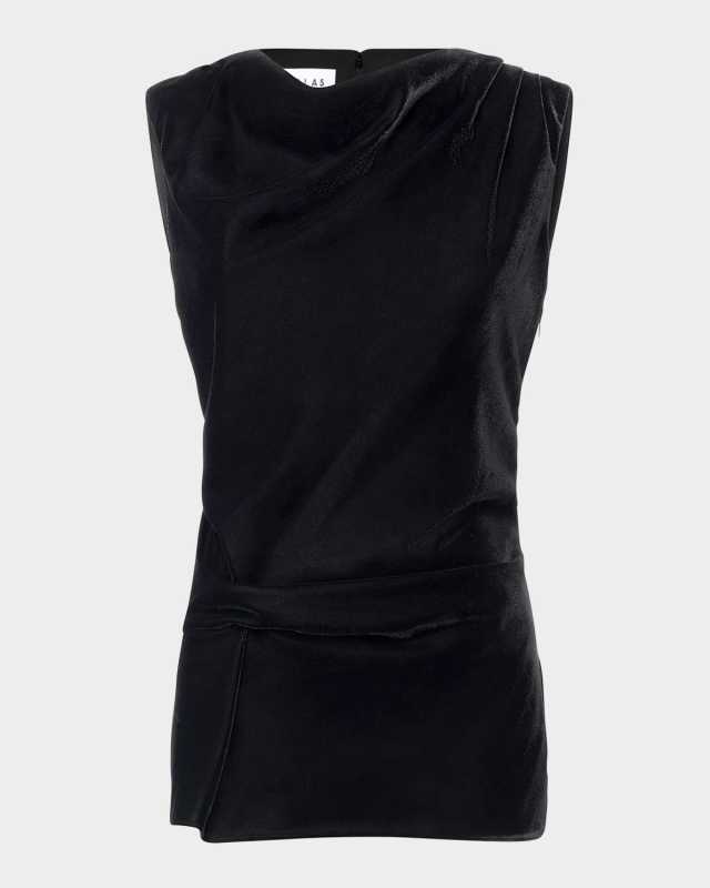 Ilena Sleeveless Cowl-Neck Velvet Blouse
