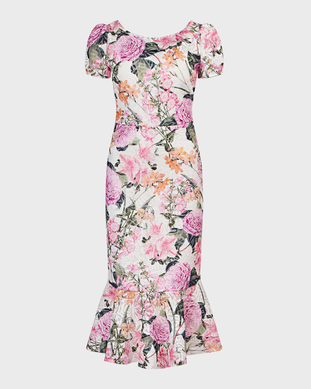 Floral-Print Lace Flounce Midi Dress