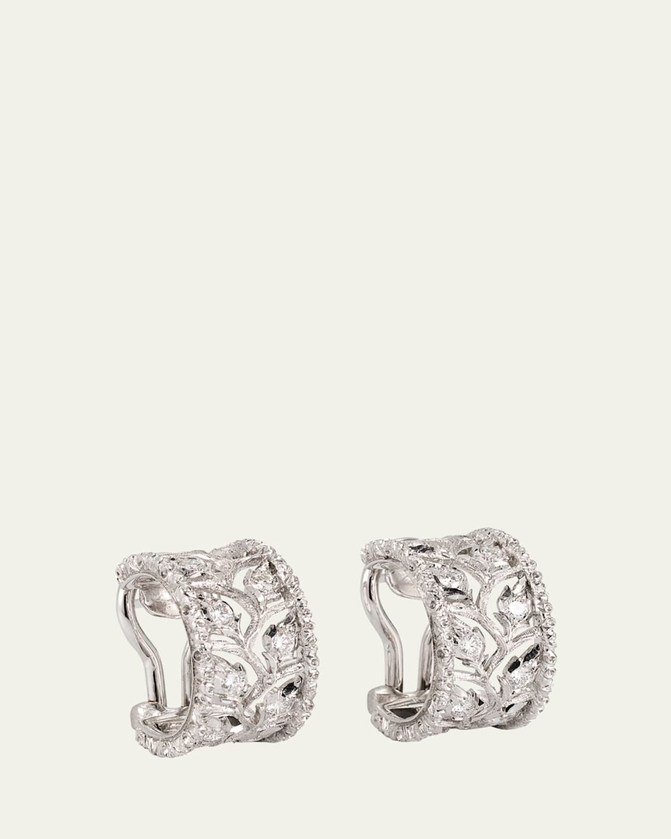 18K Gold Ramage Half Hoop Diamond Earrings