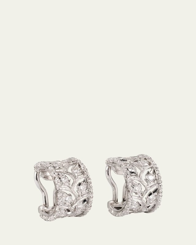 18K Gold Ramage Half Hoop Diamond Earrings