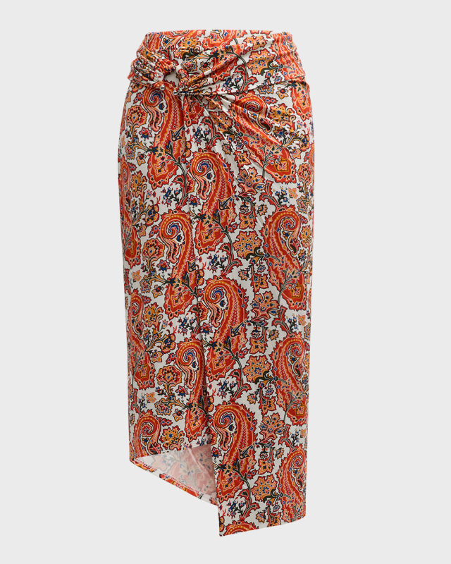 Paisley U-Ring Wrap Midi Skirt