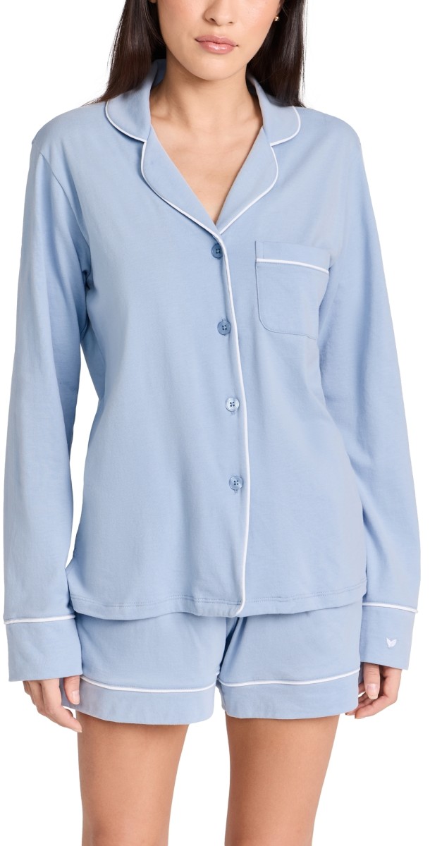 Petite Plume Pima Cotton Periwinkle Long Sleeve PJ Set Periwinkle