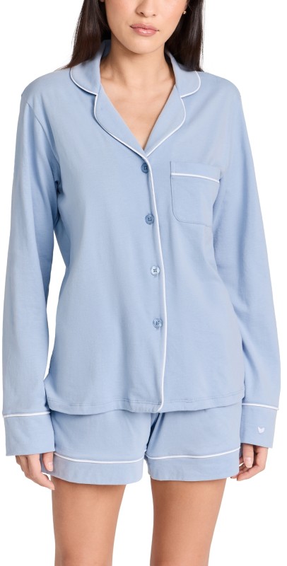Petite Plume Pima Cotton Periwinkle Long Sleeve PJ Set Periwinkle