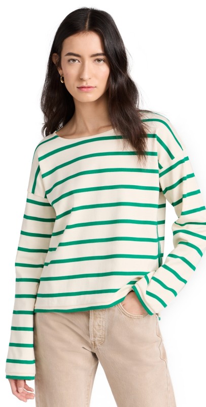 Laigneong Sleeve Breton Tee Ecru/Kelly Green