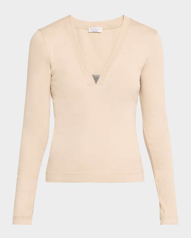 Monili V-Neck Cotton Jersey Top