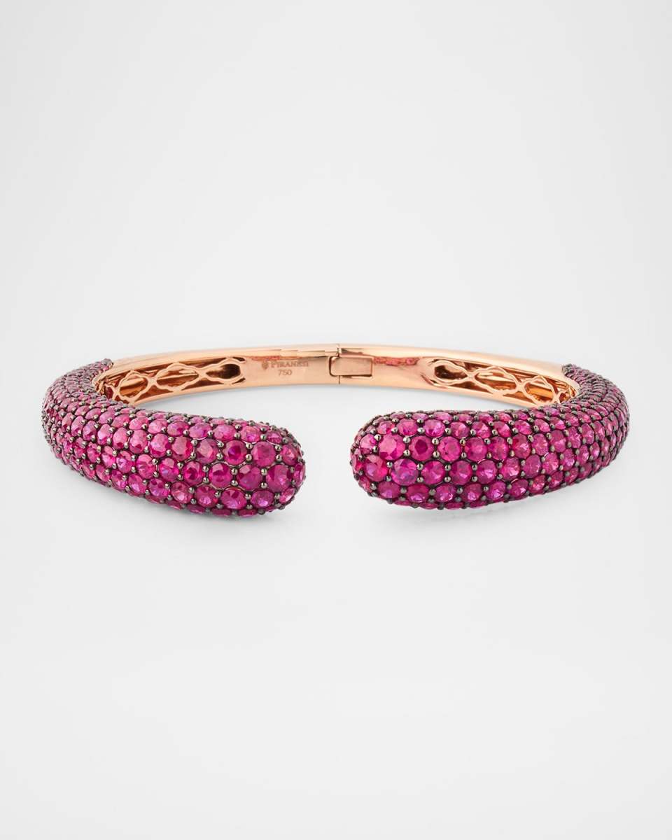 18K Rose Gold Deep Pink Sapphire Bangle Bracelet