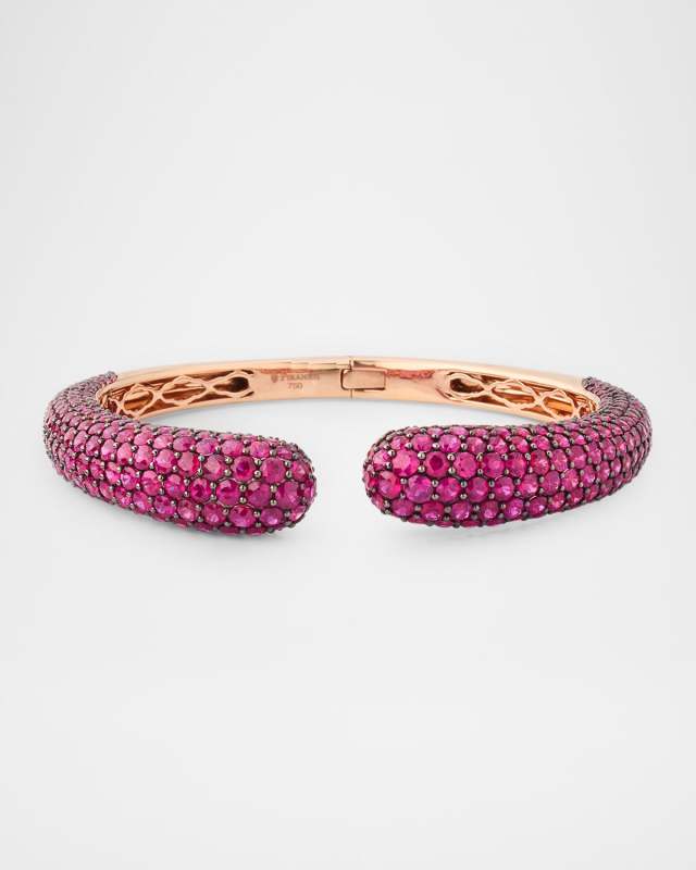 18K Rose Gold Deep Pink Sapphire Bangle Bracelet
