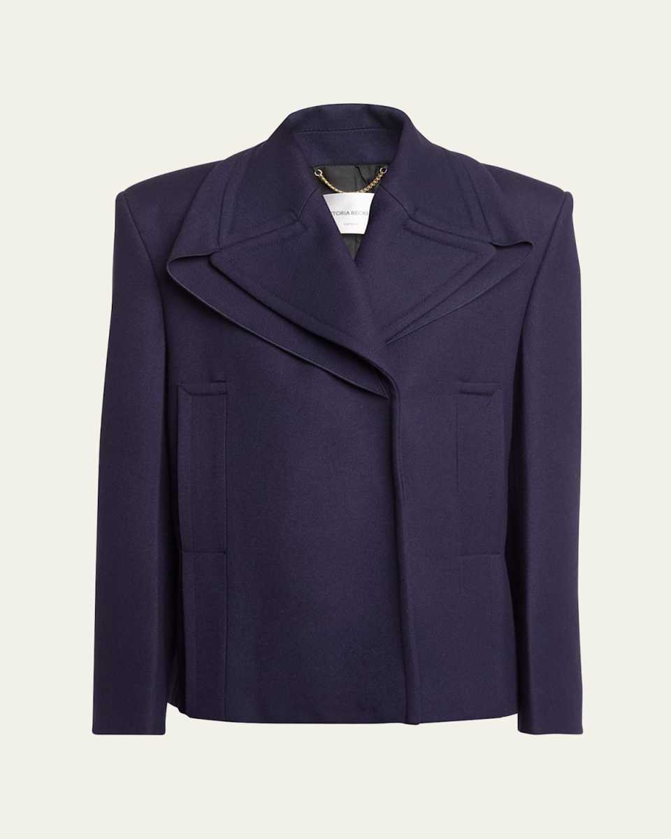 Pointed-Shoulder Single-Breasted Wool Peacoat