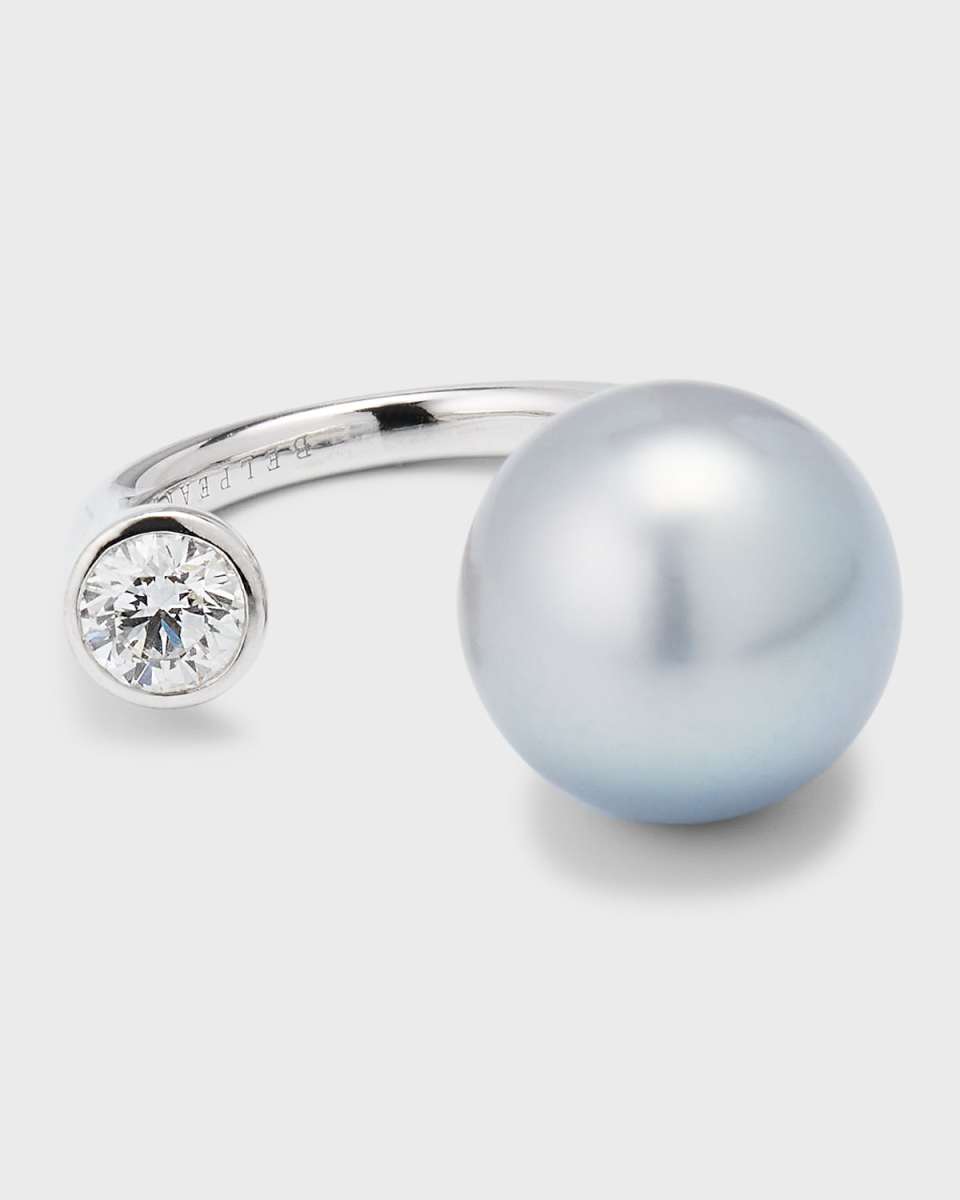 18K White Gold Gray Tahitian Pearl and Diamond Statement Ring, Size 7