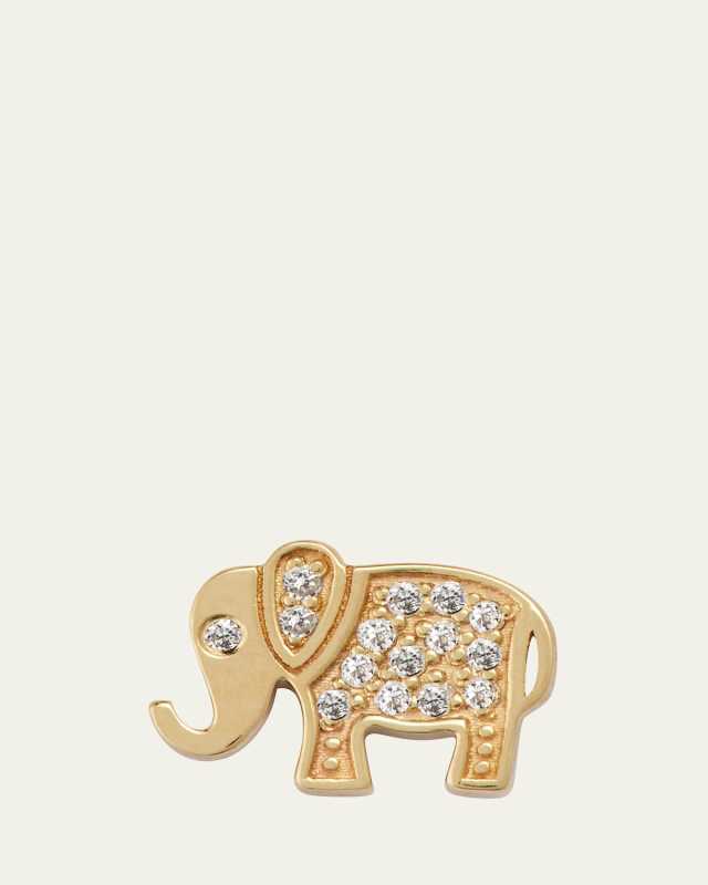 14K Gold and Diamond Pave Elephant Single Stud Earring, Left