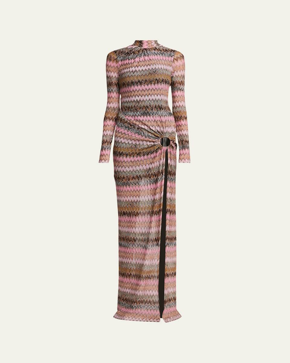 Long Cutout Metallic Chevron O-Ring Dress