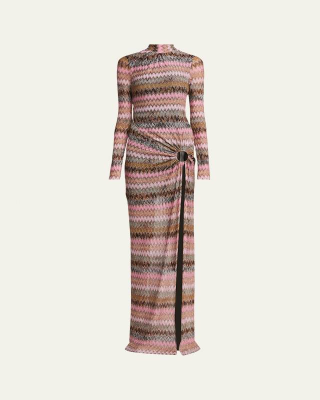 Long Cutout Metallic Chevron O-Ring Dress