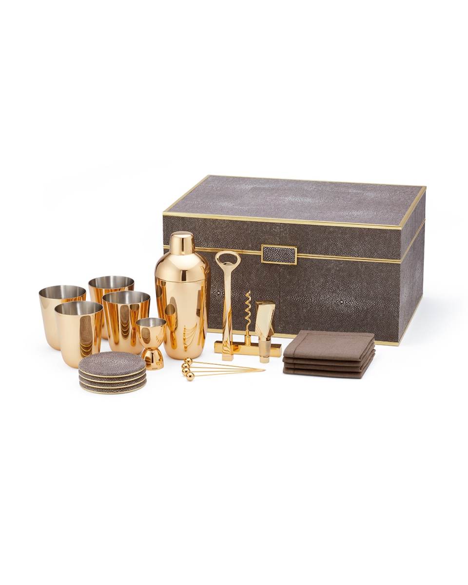 Classic Faux Shagreen Bar Set, Chocolate