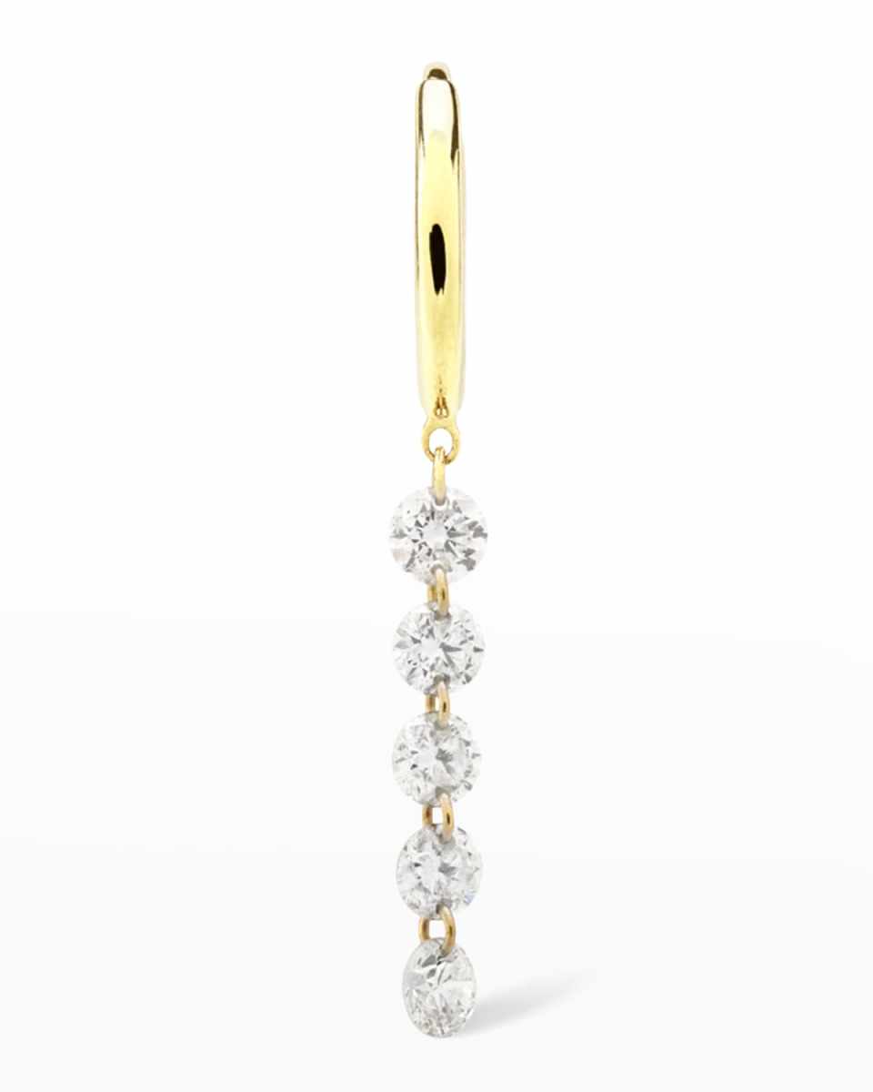 Five Diamond Drop Small Plain Hoop Earring, Single