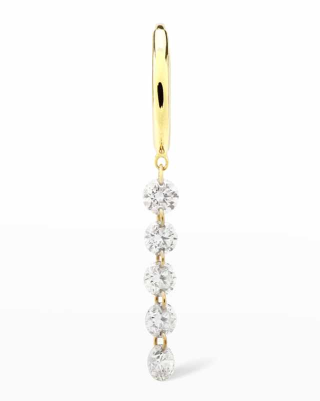 Five Diamond Drop Small Plain Hoop Earring, Single