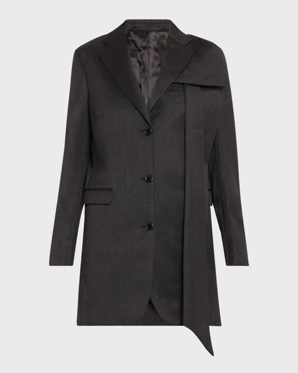 Longline Wool-Blend Jacket with Bow Detail