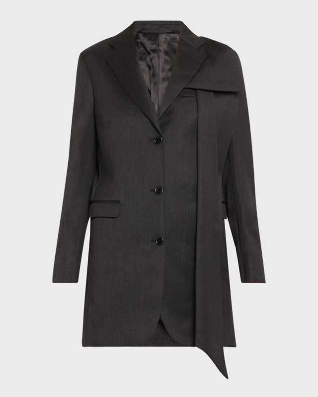 Longline Wool-Blend Jacket with Bow Detail