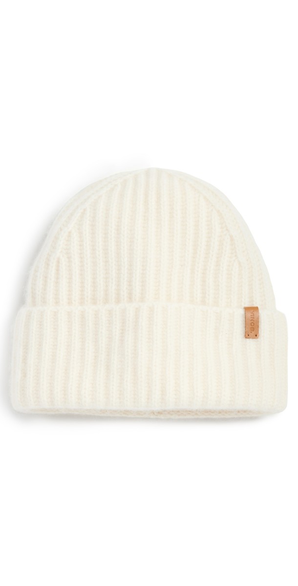 Vince Boiled Cashmere Chunky Cardigan Knit Hat Whit