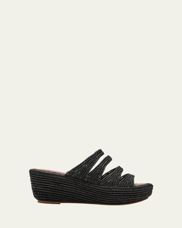 Medi Raffia Wedge Slide Sandals