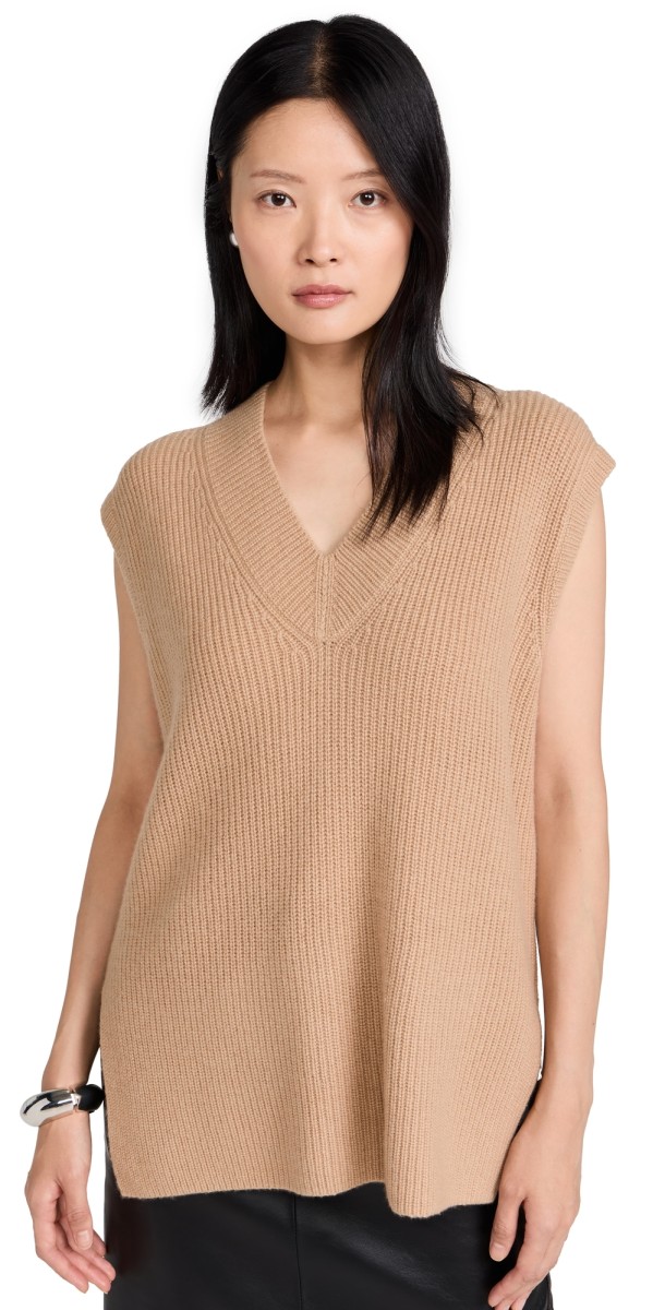 Vince Ribbed V Neck Vest Camel