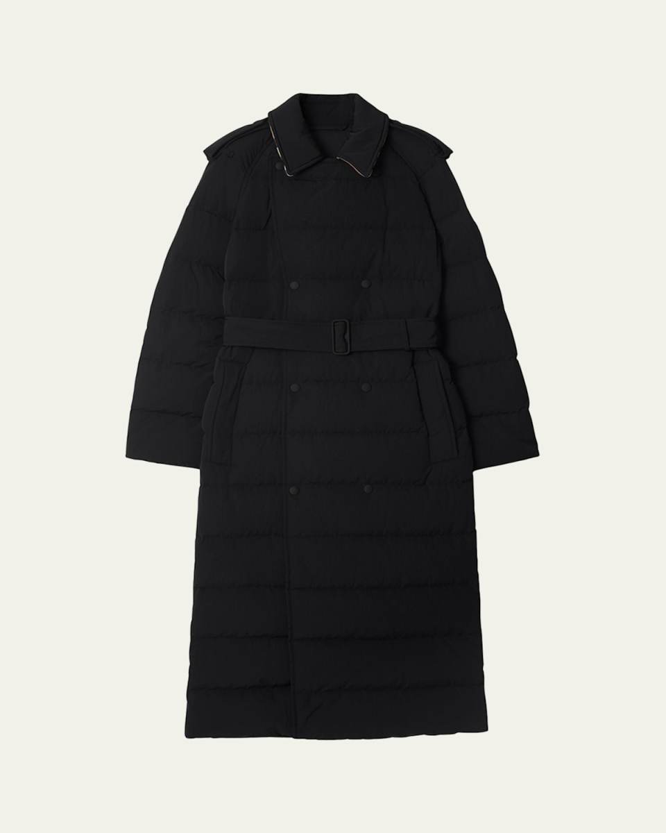 Long Double-Breasted Down Trench Coat