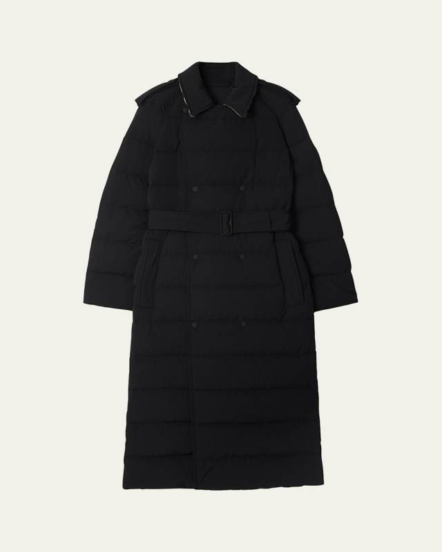 Long Double-Breasted Down Trench Coat