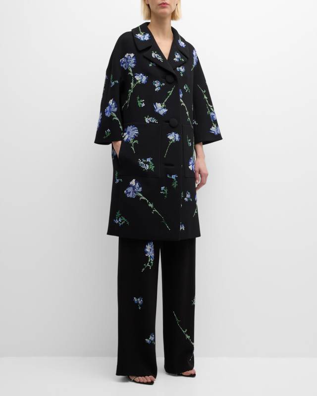 Cecil Beaton Top Coat with Blue Carnation Crystal Detail