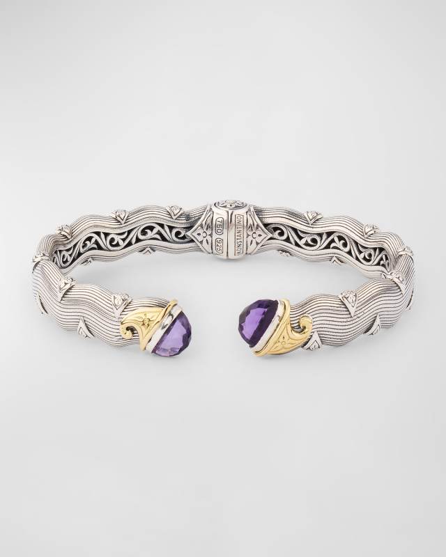 Sterling Silver & 18K Yellow Gold Amethyst Quartz Bracelet