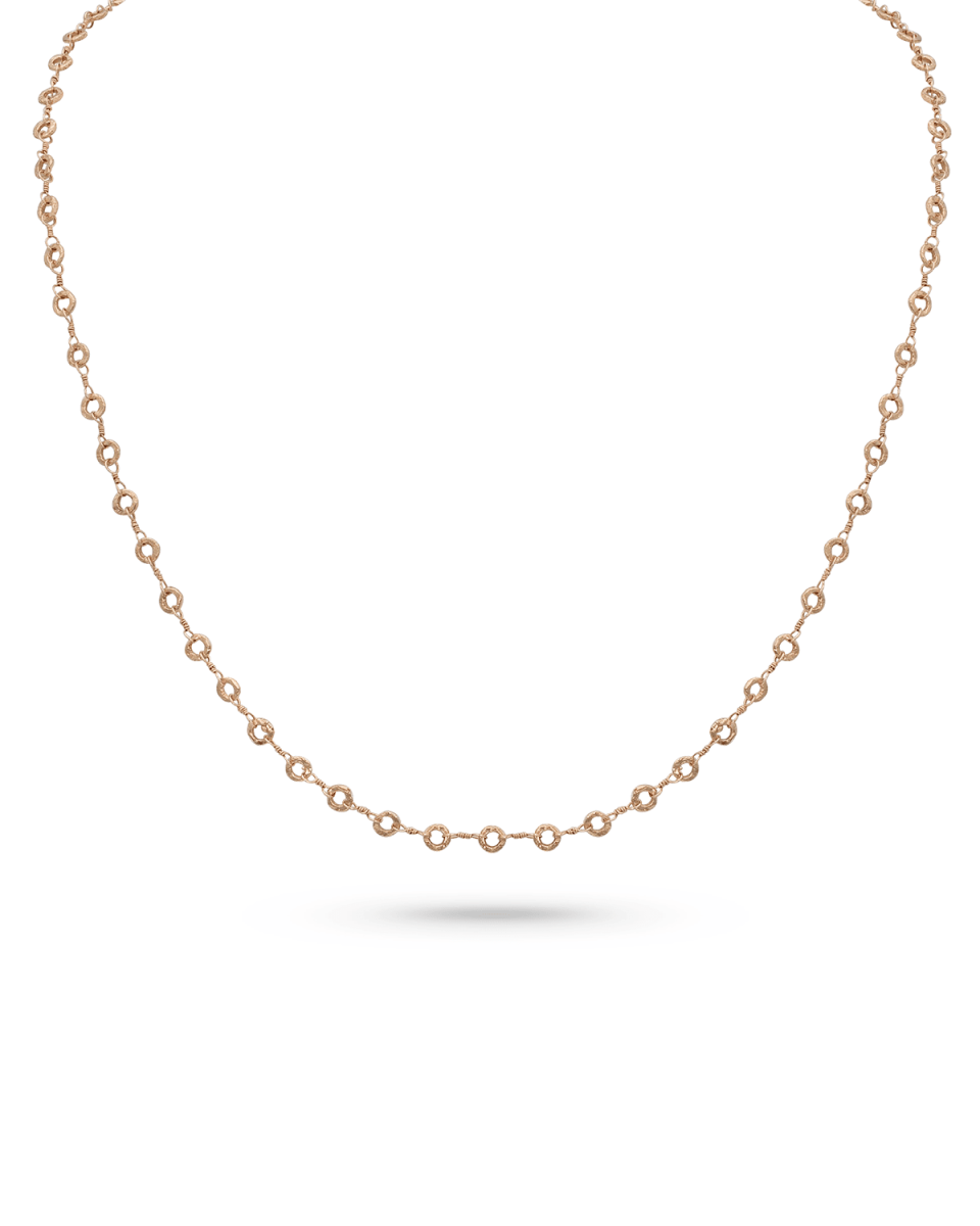18k Rose Gold Carved Ring Delicate Chain Necklace, 22"L