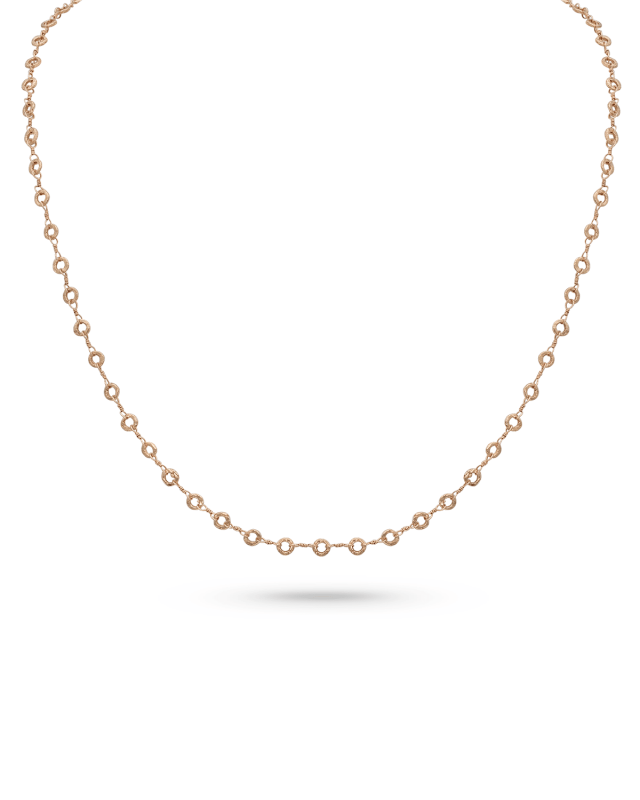 18k Rose Gold Carved Ring Delicate Chain Necklace, 22"L