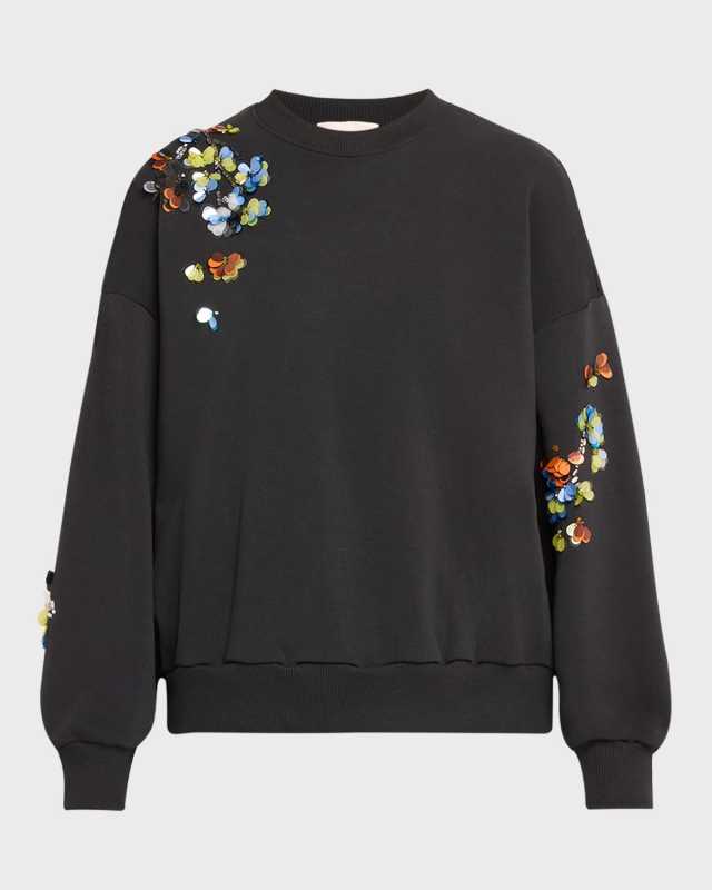 Sequin Flower Embroidered Brandy Sweatshirt