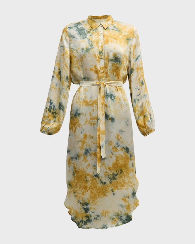 Ilico Printed Self-Tie Midi Shirtdress