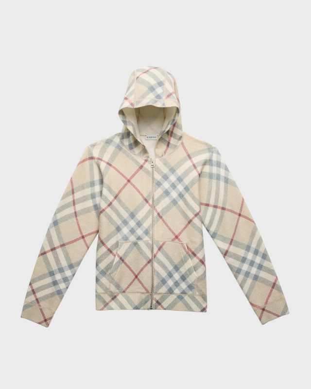 Boy's Ashmore Check-Print Knit Hoodie, Size 3-14