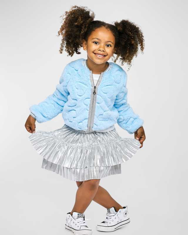 Girl's Faux Fur Jacker W/ Heart Patches, Size 4-10