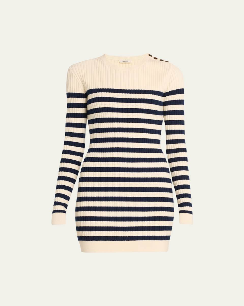 Striped Ribbed Knit Wool Mini Dress