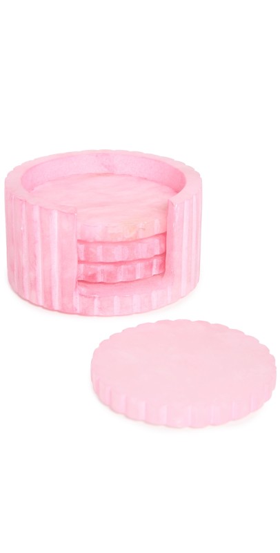 Kassatex Shopbop x Kassatex Set of 4 Coasters with Holder Pink