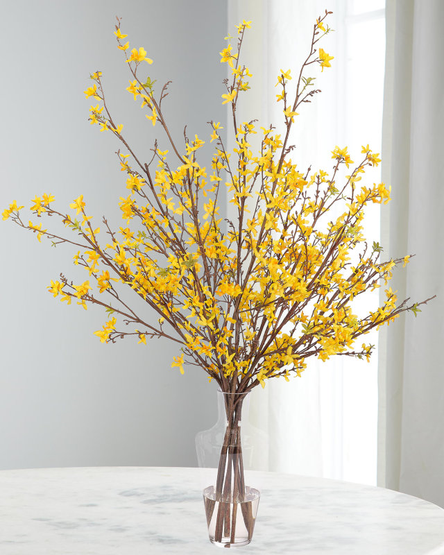 Forsythia 53" Faux Floral Arrangement in Glass Vase