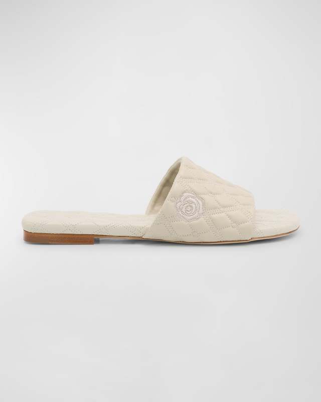 Quilted Leather Flat Slide Sandals