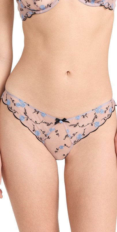 Fleur du Mal Rose and Vine Embroidery Cheeky Panties Ciel